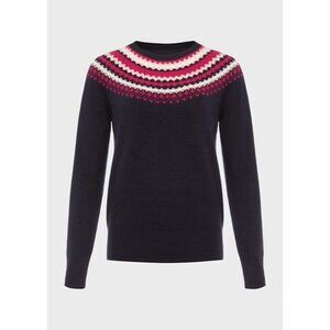Hobbs London Greta Fairisle Jumper Sweater Navy Blue S
